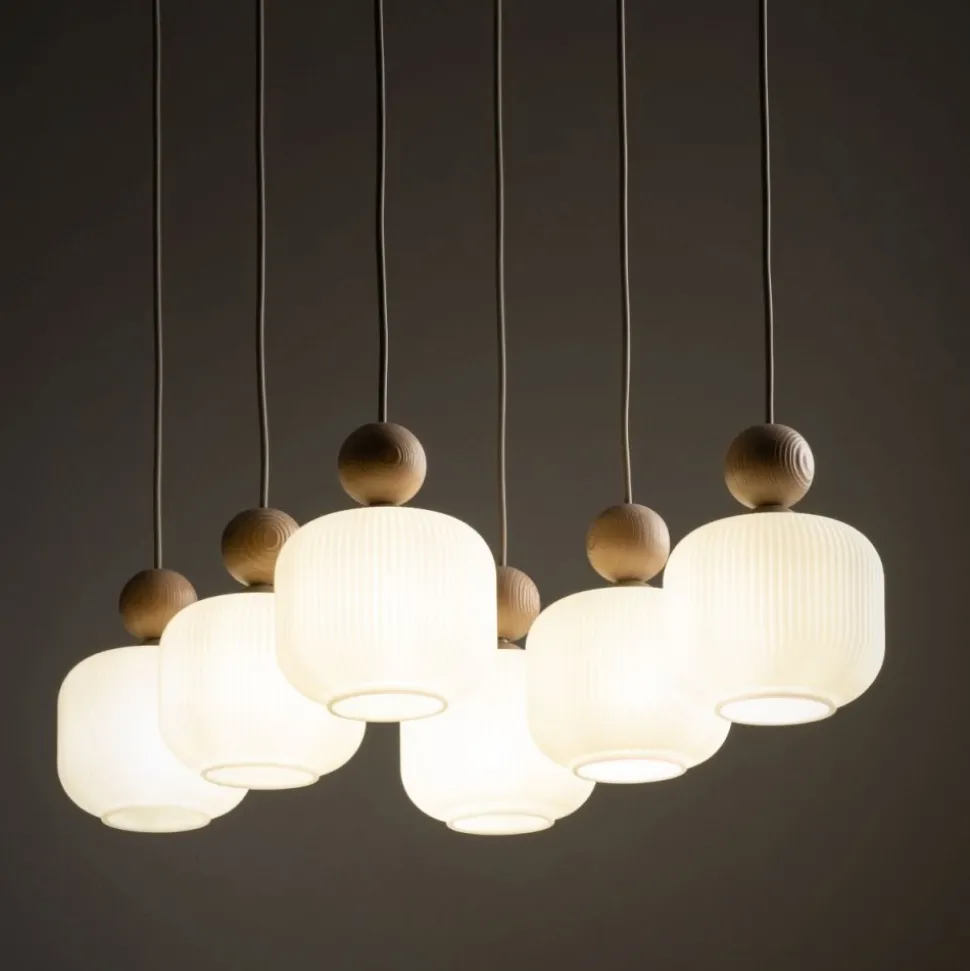 Lampa wisząca BALLO sabia beżowa klosz biały 6xE14