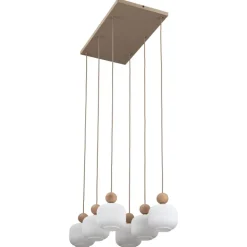 Lampa wisząca BALLO sabia beżowa klosz biały 6xE14