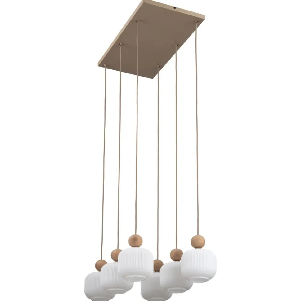 Lampa wisząca BALLO sabia beżowa klosz biały 6xE14