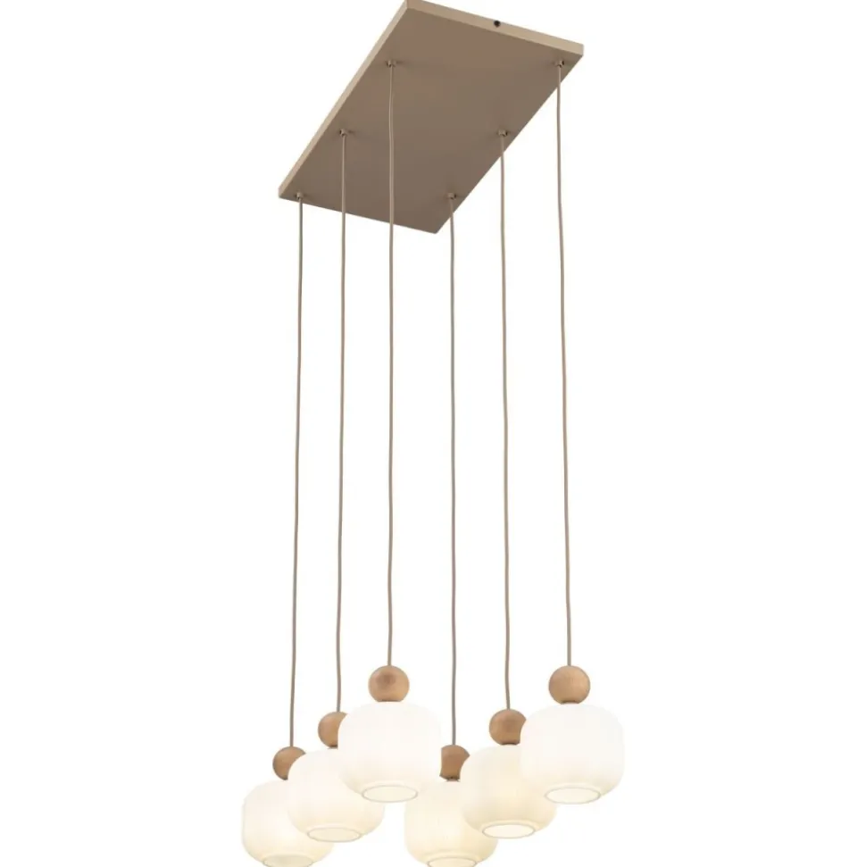 Lampa wisząca BALLO sabia beżowa klosz biały 6xE14