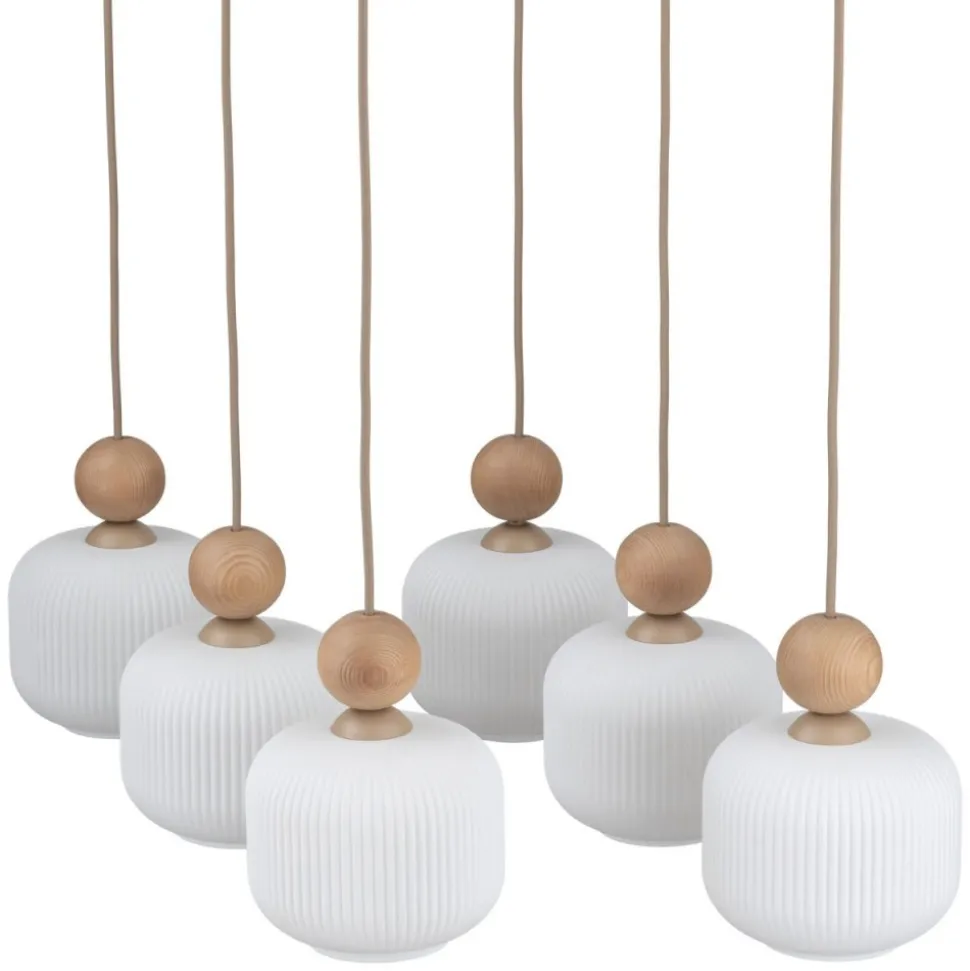 Lampa wisząca BALLO sabia beżowa klosz biały 6xE14