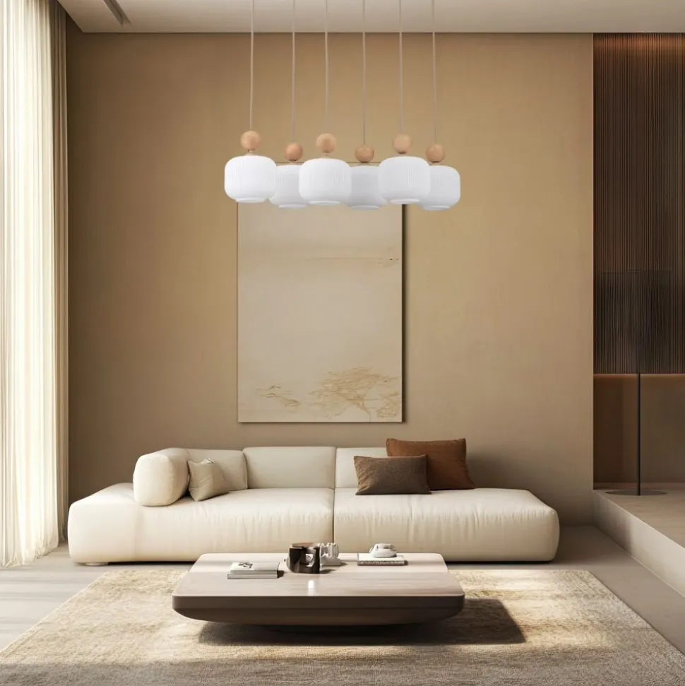 Lampa wisząca BALLO sabia beżowa klosz biały 6xE14