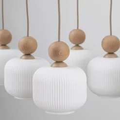 Lampa wisząca BALLO sabia beżowa klosz biały 6xE14