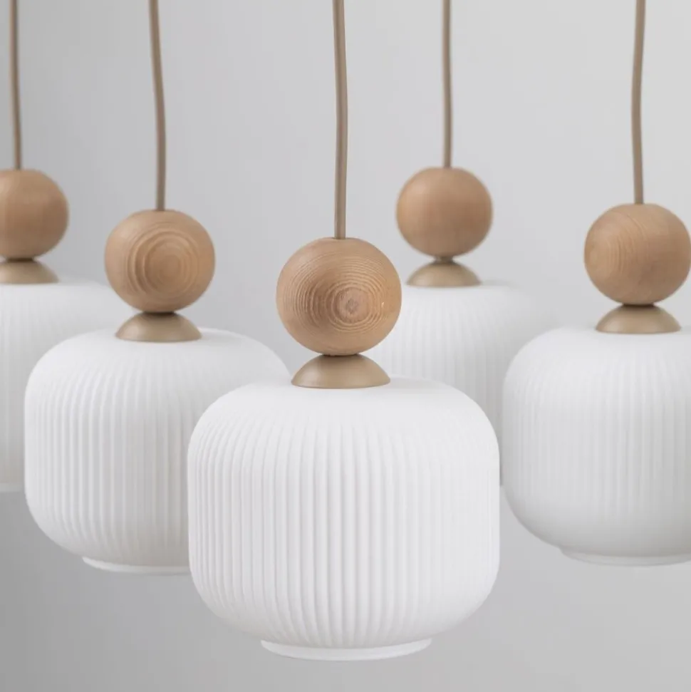 Lampa wisząca BALLO sabia beżowa klosz biały 6xE14