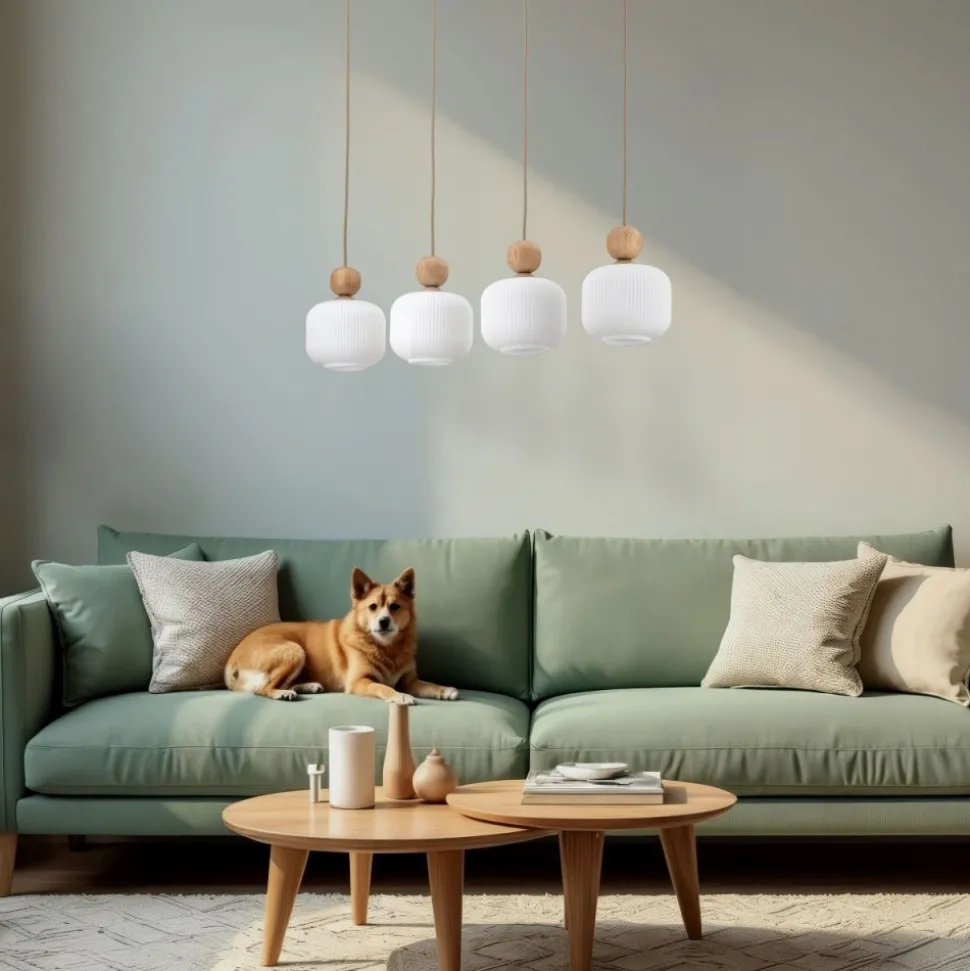 Lampa wisząca BALLO sabia beżowa klosz biały 4xE14