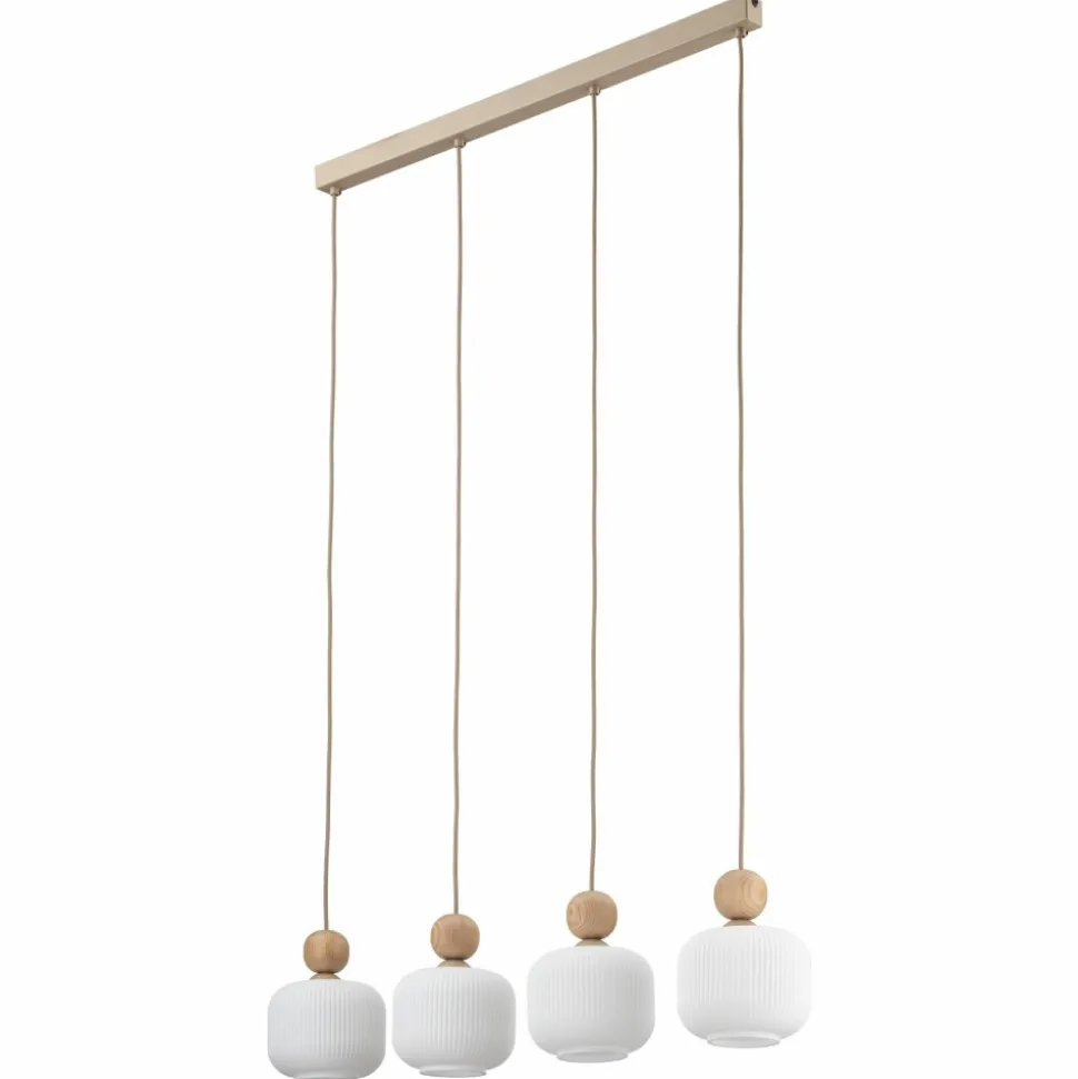 Lampa wisząca BALLO sabia beżowa klosz biały 4xE14