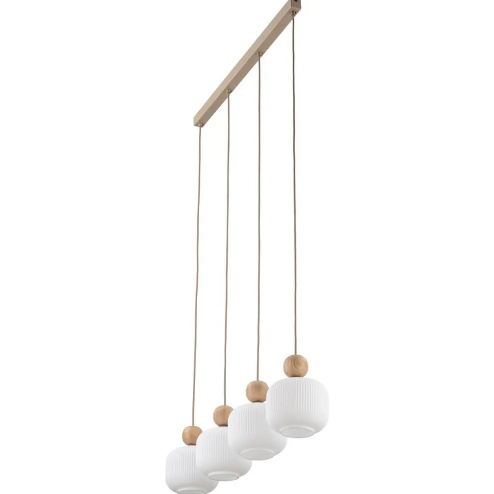 Lampa wisząca BALLO sabia beżowa klosz biały 4xE14