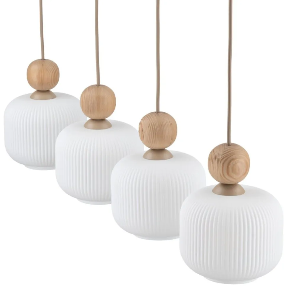 Lampa wisząca BALLO sabia beżowa klosz biały 4xE14