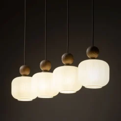 Lampa wisząca BALLO sabia beżowa klosz biały 4xE14
