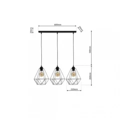 Lampa Wisząca BASKET Czarny Metalowy Klosz 3xE27
