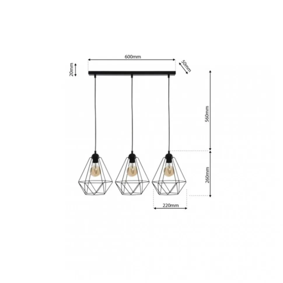 Lampa Wisząca BASKET Czarny Metalowy Klosz 3xE27