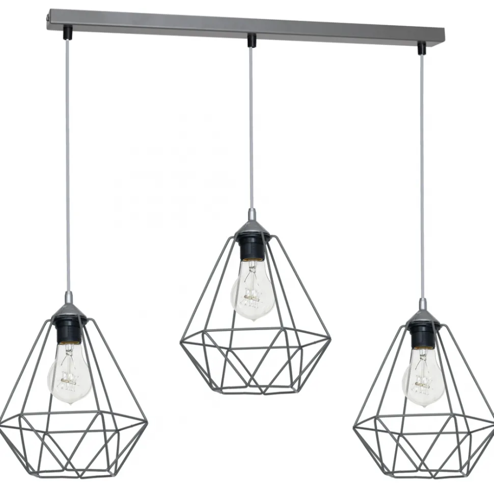 Lampa Wisząca BASKET Szary Metalowy Klosz 3xE27