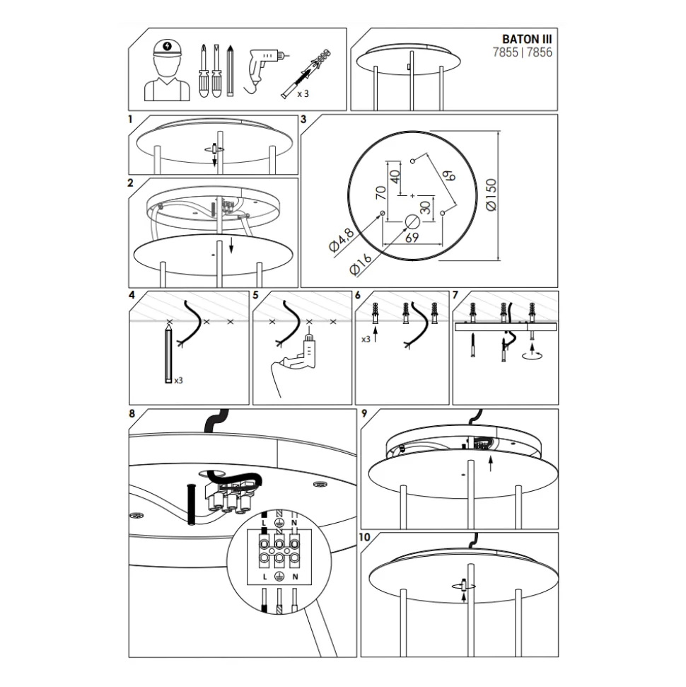 Lampa Wisząca BATON Czarny 3xE27