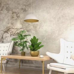 Lampa Wisząca BETA Biały Złoty Metalowy Klosz 1xE27 35cm