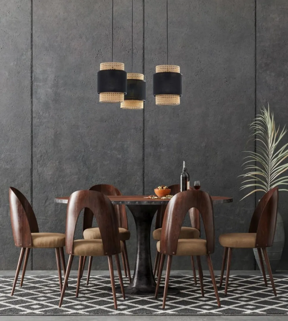Lampa wisząca BOHO czarna beżowa 3xE27