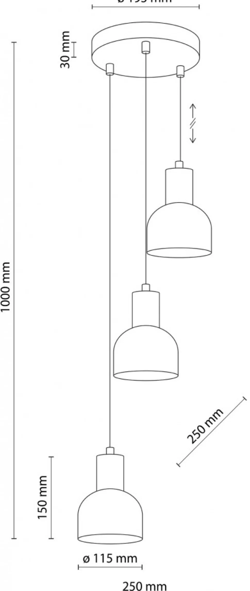 Lampa Wisząca CAIRO Czarny Metalowe Klosze 3xE27