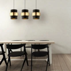 Lampa Wisząca CALISTO Czarny Złoty Abażury 3xE27