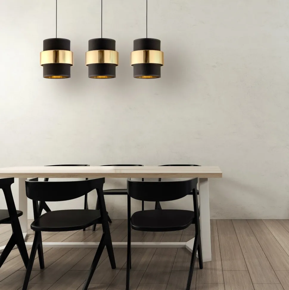 Lampa Wisząca CALISTO Czarny Złoty Abażury 3xE27
