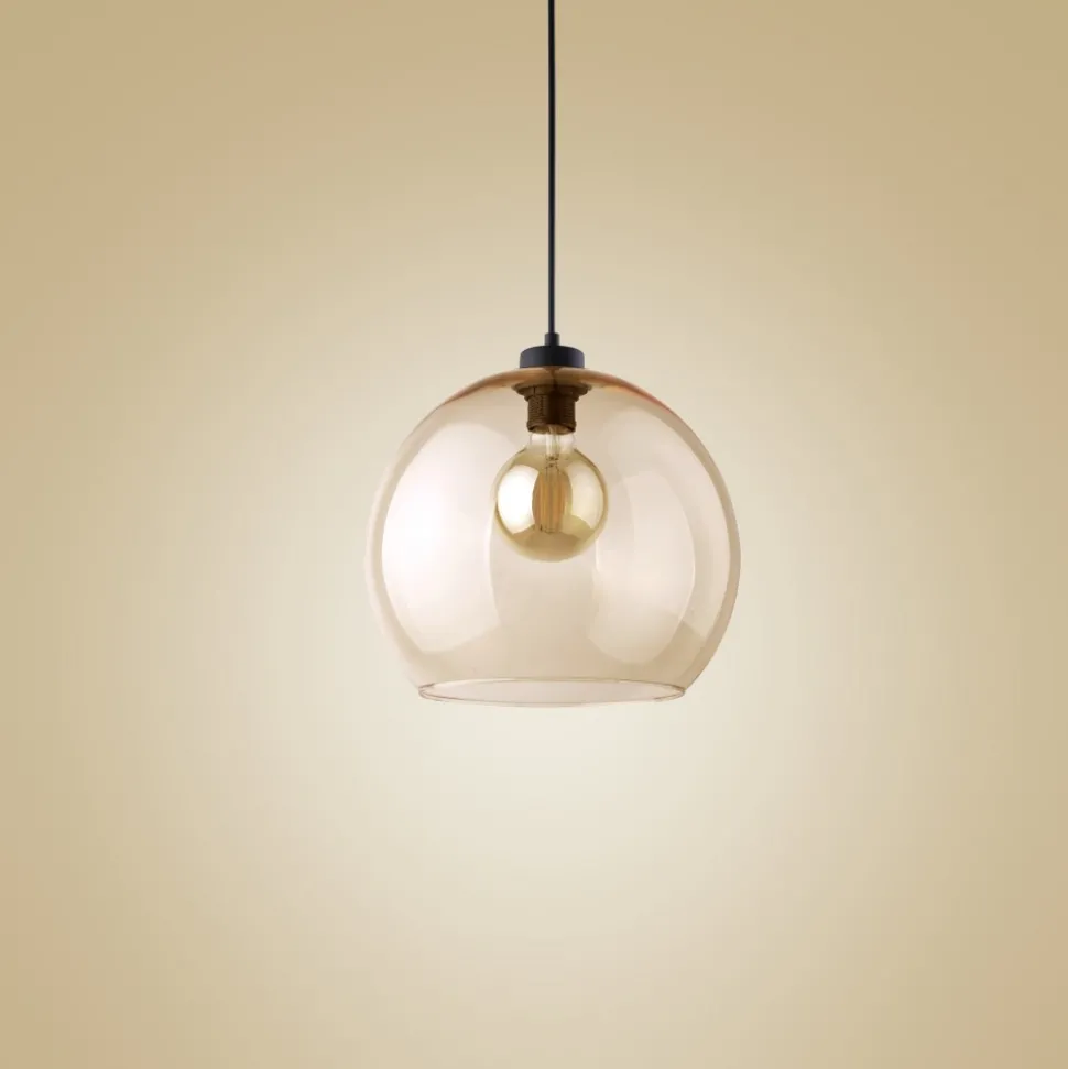 Lampa Wisząca CUBUS Czarny Bursztynowy Szklany Klosz 1xE27 30cm
