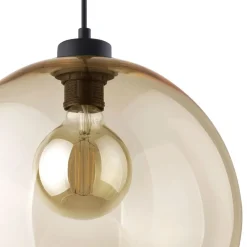 Lampa Wisząca CUBUS Czarny Bursztynowy Szklany Klosz 1xE27 30cm
