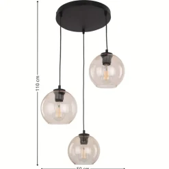 Lampa wisząca CUBUS okrągła czarna klosz bursztynowy 3xE27
