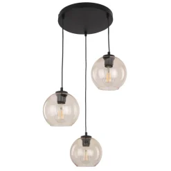 Lampa wisząca CUBUS okrągła czarna klosz bursztynowy 3xE27
