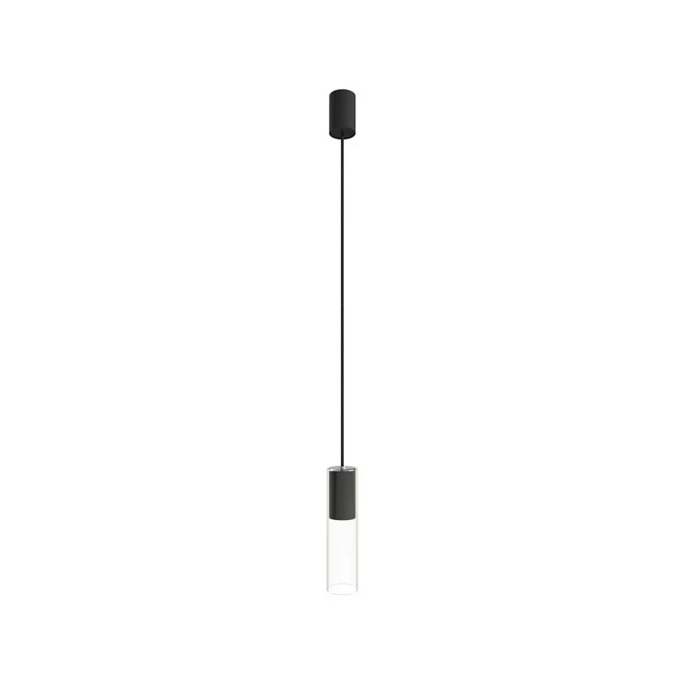 Lampa Wisząca CYLINDER M Czarny Transparentny Szklany Klosz 1xGU10