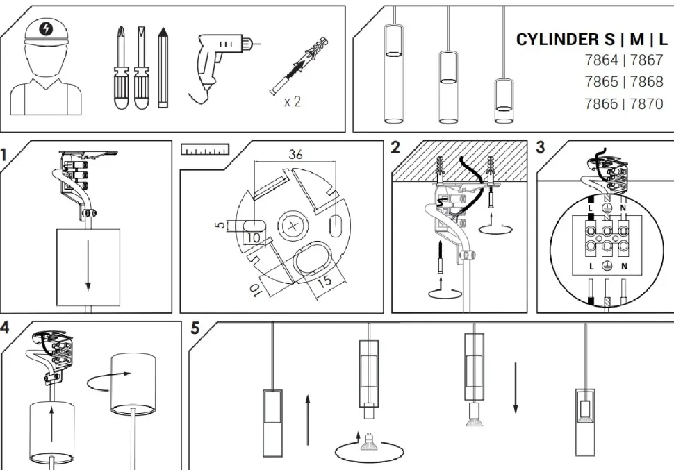 Lampa Wisząca CYLINDER M Czarny Transparentny Szklany Klosz 1xGU10