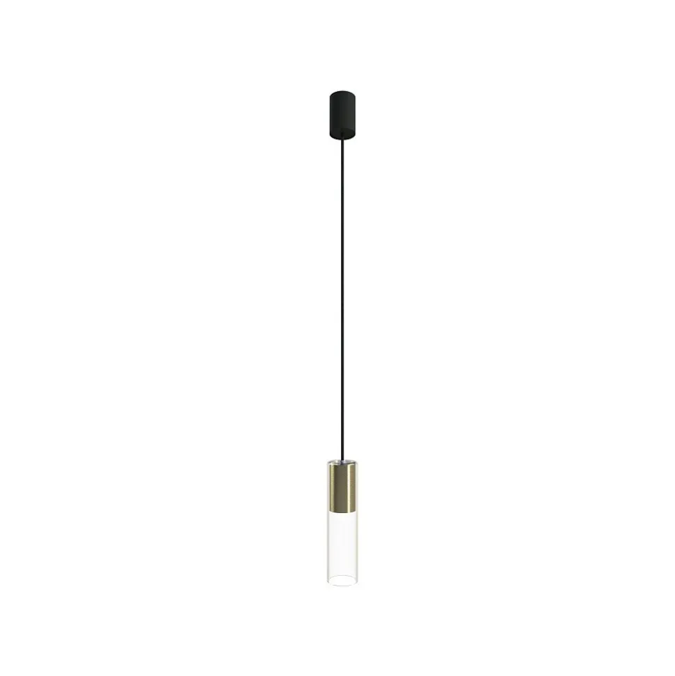 Lampa Wisząca CYLINDER M Złoty Transparentny Szklany Klosz 1xGU10