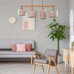 Lampa Wisząca DEVA Brązowy Beżowy Abażury 4xE27