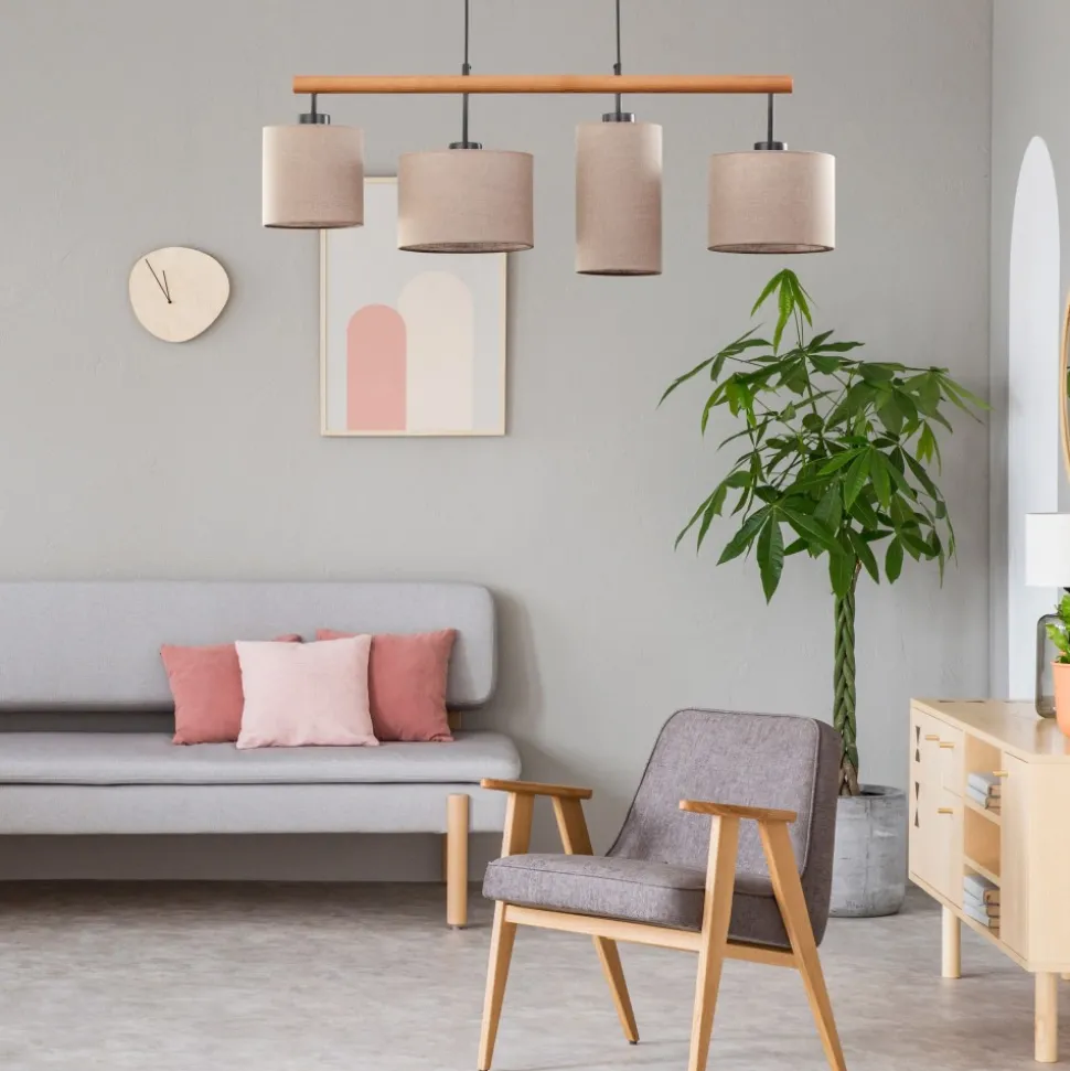 Lampa Wisząca DEVA Brązowy Beżowy Abażury 4xE27