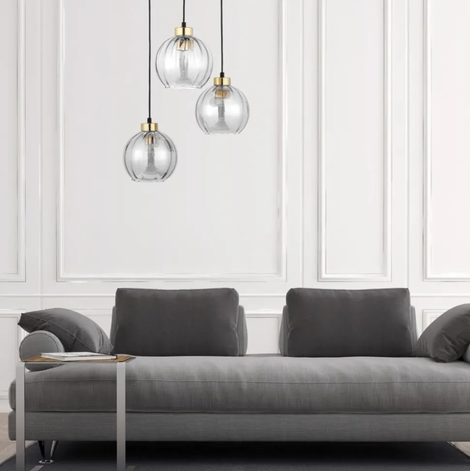Lampa Wisząca DEVI Czarny Transparentny Szklane Klosze Koło 3xE27