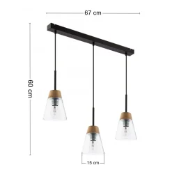 Lampa Wisząca DOMINO Czarny Transparentny Szklany klosz 3xE27