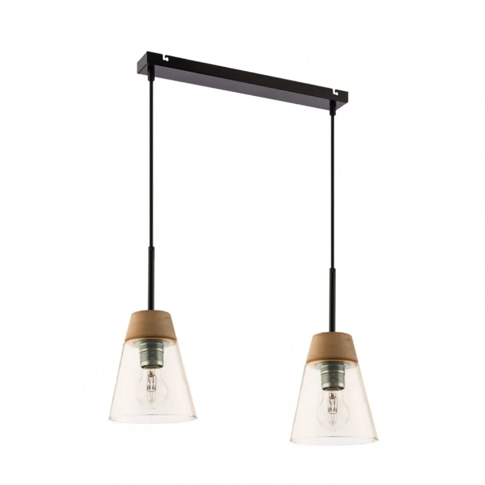 Lampa Wisząca DOMINO Czarny Bursztynowy Szklany Klosz 2xE27
