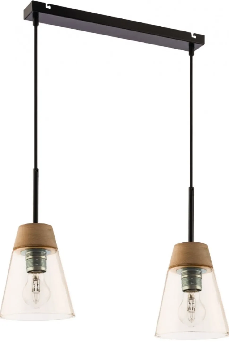 Lampa Wisząca DOMINO Czarny Bursztynowy Szklany Klosz 2xE27