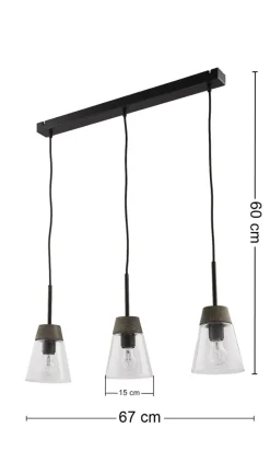 Lampa Wisząca DOMINO I Czarny Transparentny Szklany Klosz 3xE27