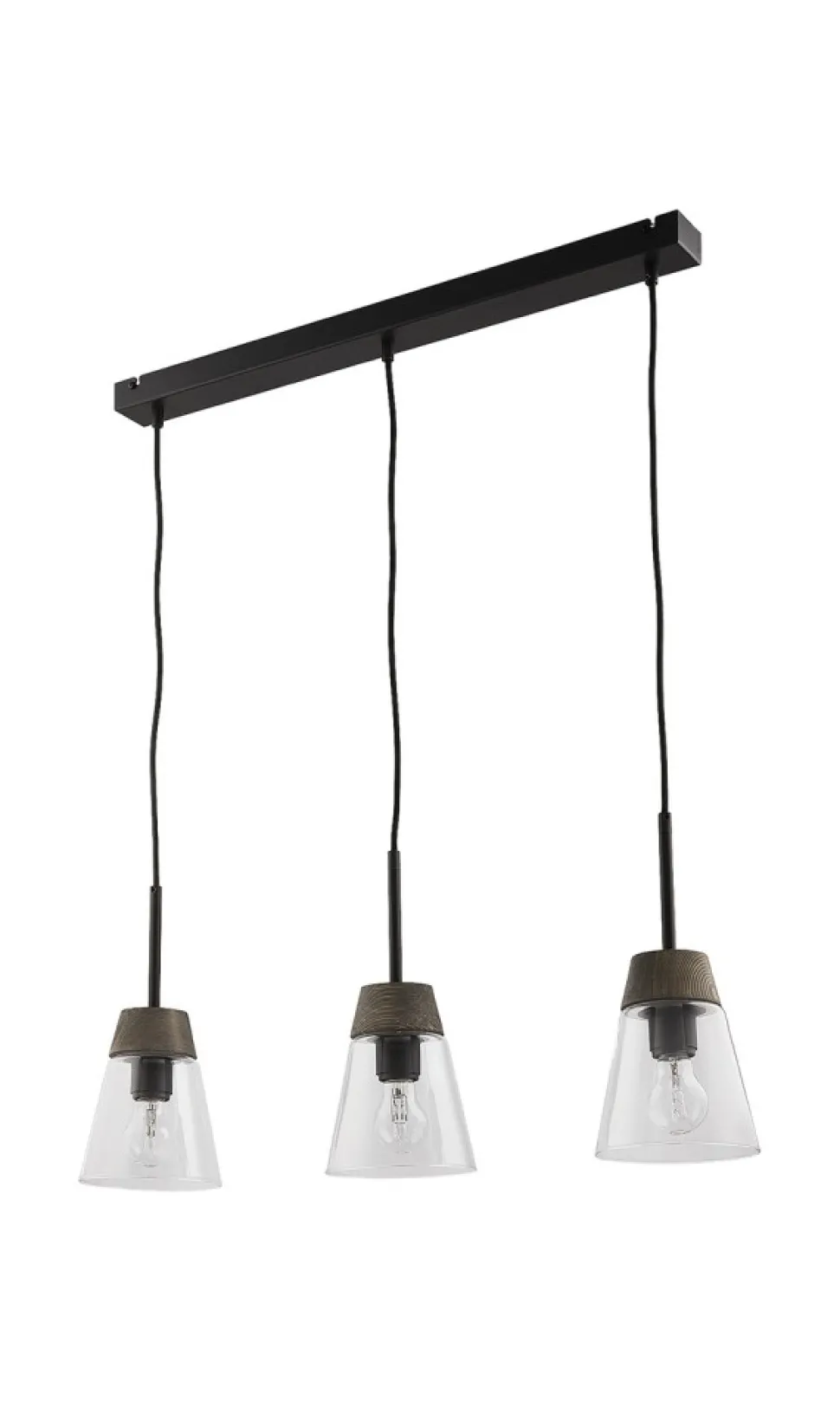 Lampa Wisząca DOMINO I Czarny Transparentny Szklany Klosz 3xE27