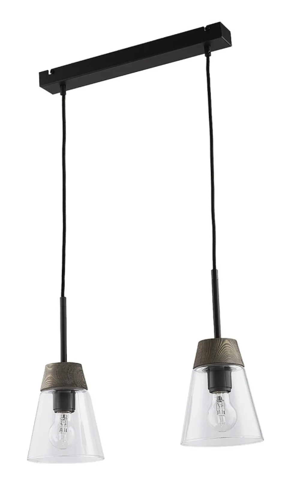 Lampa Wisząca DOMINO I Czarny Transparentny Szklany Klosz 2xE27