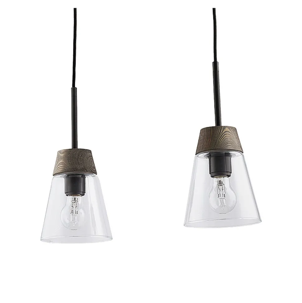 Lampa Wisząca DOMINO I Czarny Transparentny Szklany Klosz 2xE27