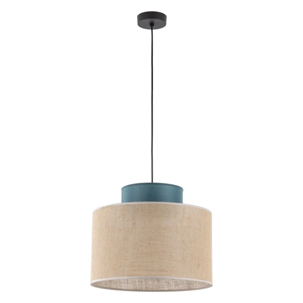 Lampa wisząca DUO czarna abażur juta zielony 1xE27 38 cm