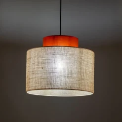 Lampa wisząca DUO czarna abażur juta 1xE27 38 cm
