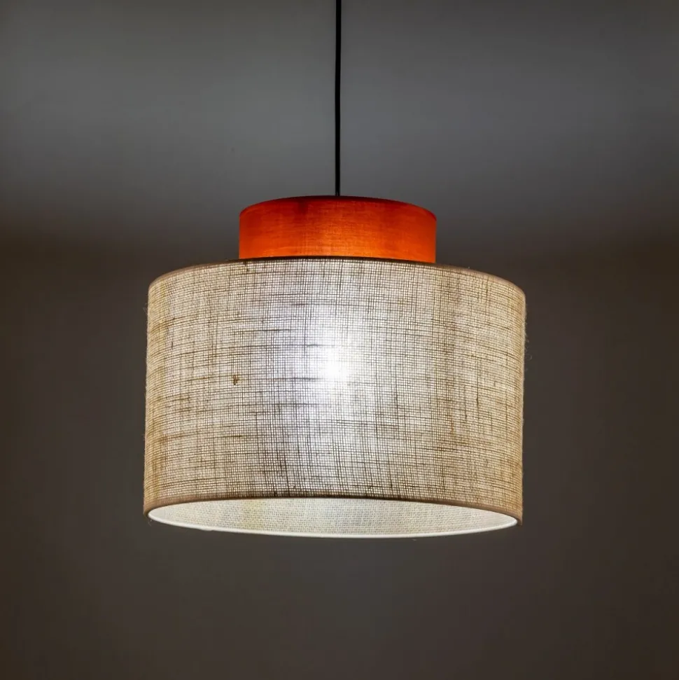 Lampa wisząca DUO czarna abażur juta 1xE27 38 cm