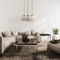 Lampa Wisząca ECO Szary Beżowy Abażury 3xE27
