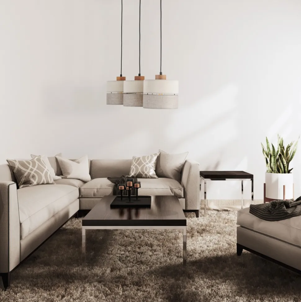 Lampa Wisząca ECO Szary Beżowy Abażury 3xE27