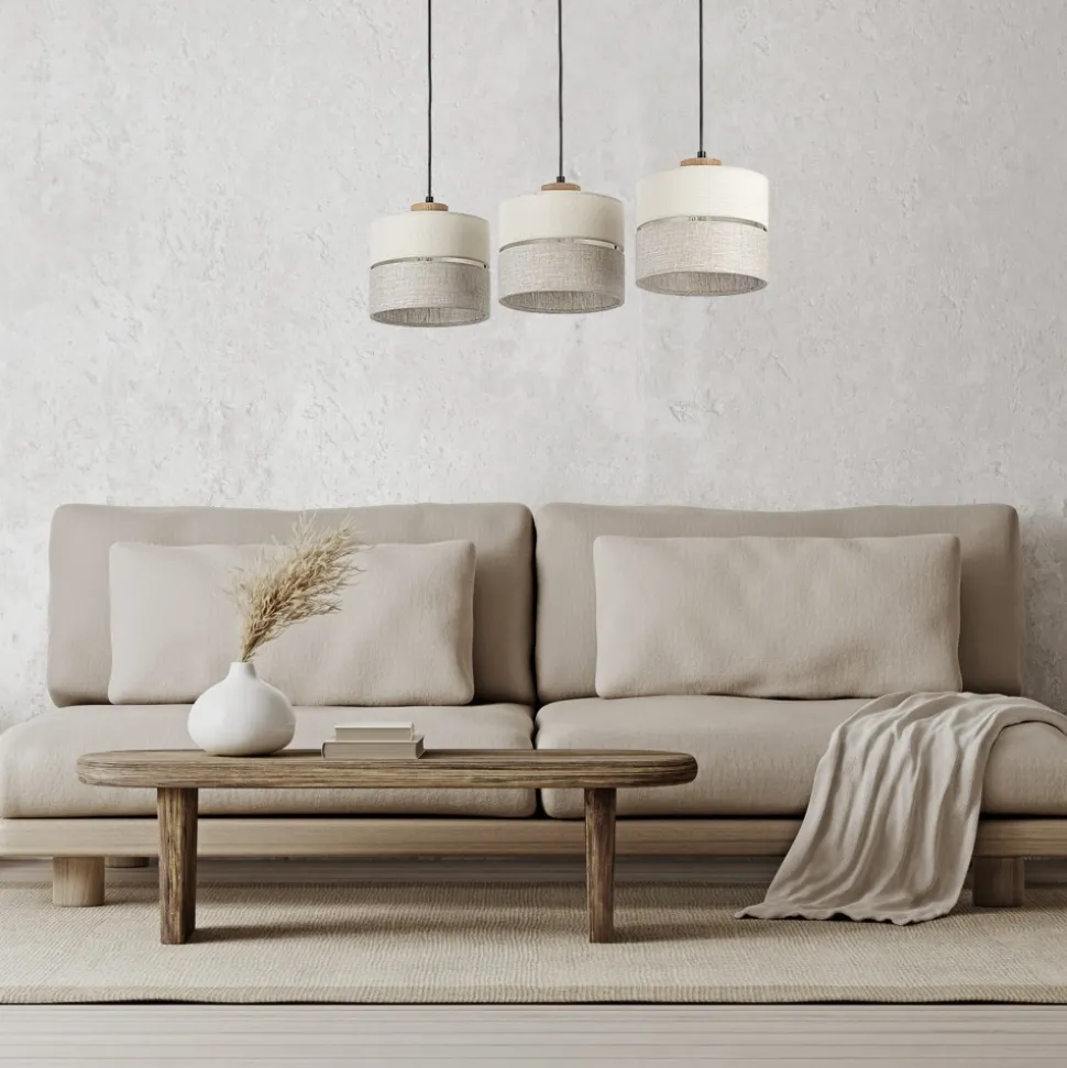 Lampa Wisząca ECO Szary Beżowy Abażury 3xE27