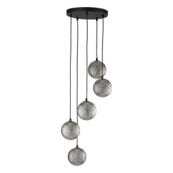 Lampa Wisząca ELENA Czarny Szklany Klosze 5xG9