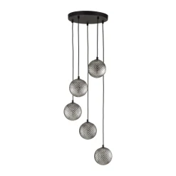 Lampa Wisząca ELENA Czarny Szklany Klosze 5xG9
