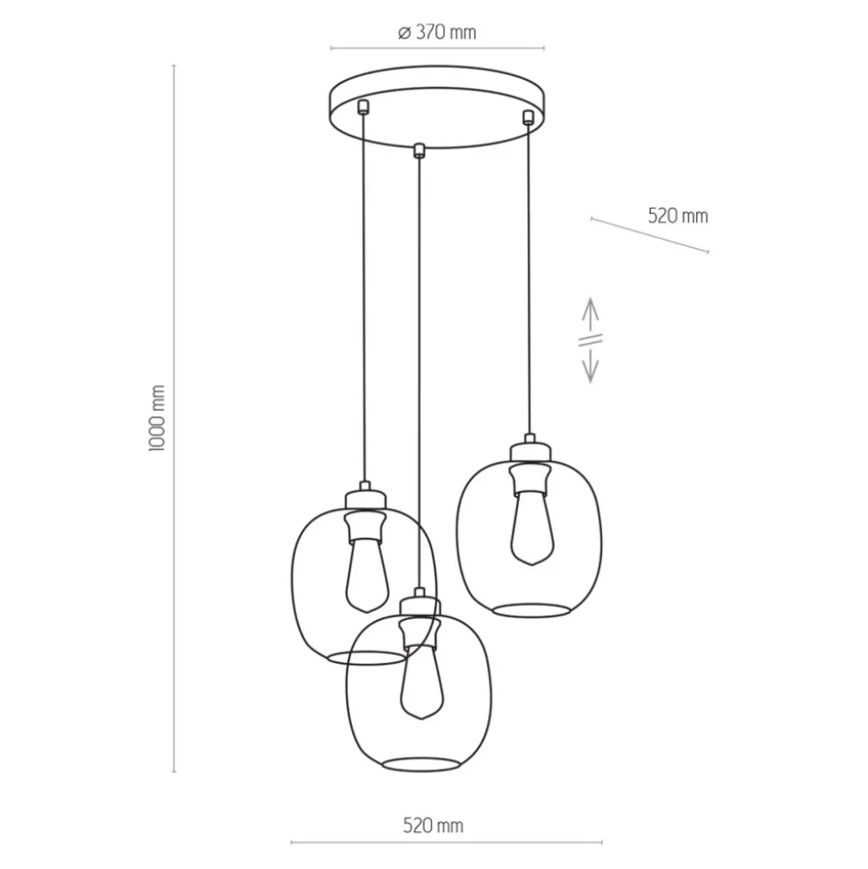 Lampa Wisząca ELIO Czarny Szklane Klosze 3xE27