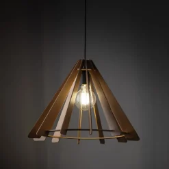 Lampa Wisząca ERIS Czarny Brązowy Drewniany Abażur 1xE27 50cm
