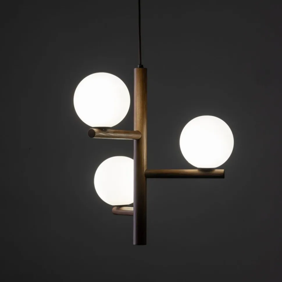 Lampa wisząca ESTERA WOOD orzech klosz biały 3xG9